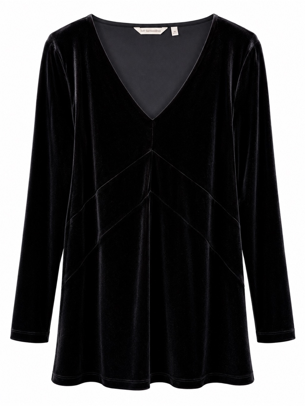 Soft Surroundings Black Velvet Tunic Top Long-Sleeve V-Neck XL Holiday Stretch